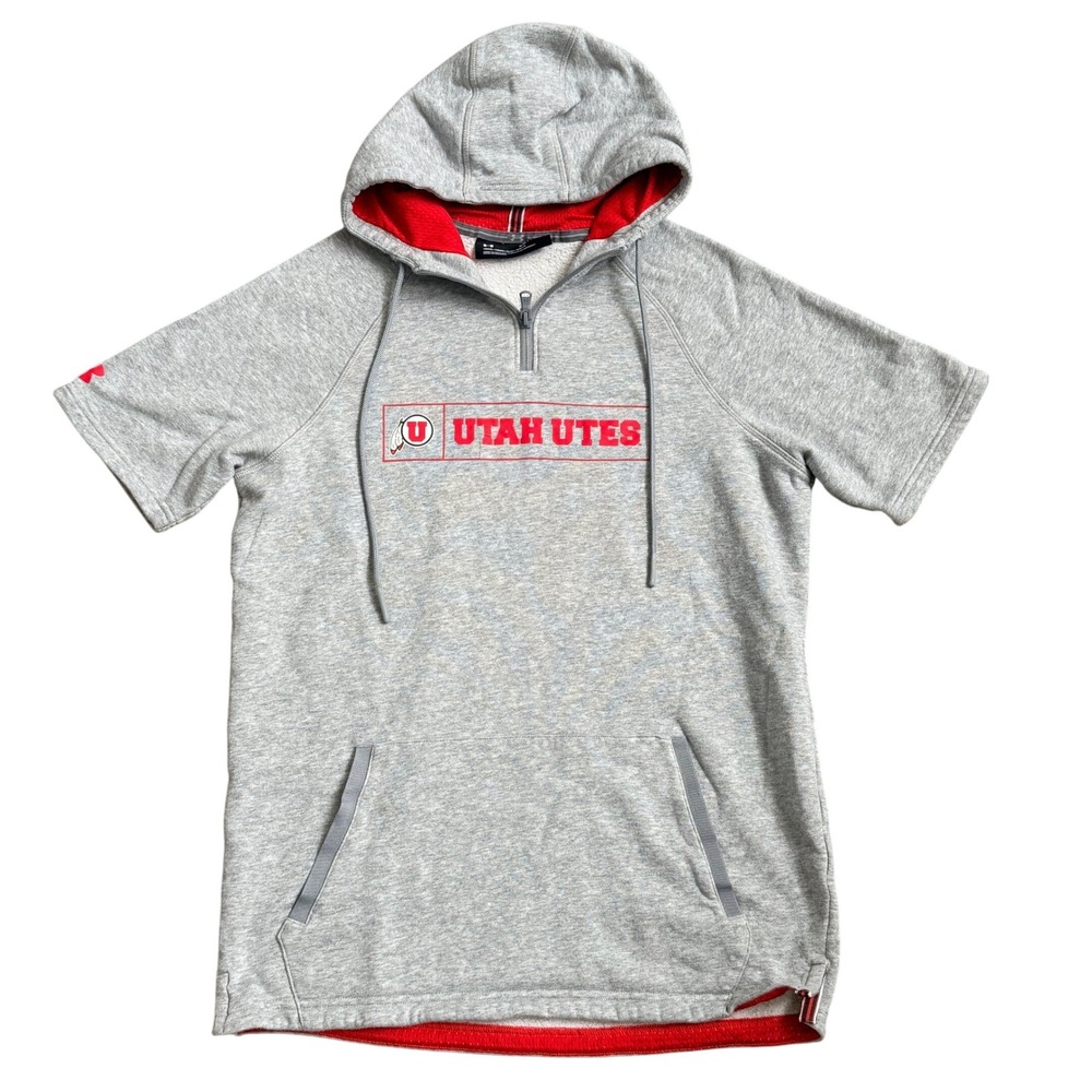 Under Armour Utah Utes Hoodie Short Sleeve Quarter Zip Gray Small‎ Mens